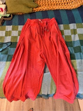 Free People Coral-Red Elastic Waist Pants